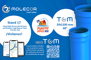 Molecor presentará la tubería TOM® DN1200 mm y la aplicación geoTOM® en "Plastic Pipes XXI" en USA