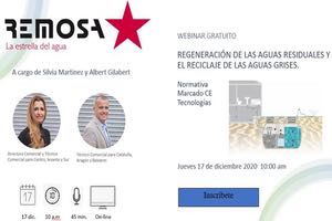 REMOSA organiza una Webinar sobre "Regeneración de las Aguas Residuales y el Reciclaje de las Aguas Grises" el 17 de diciembre