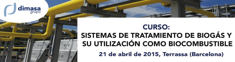 DIMASA organiza el curso "Sistemas de tratamiento de Biogás y su utilización como biocombustible" el 21 de abril en Barcelona