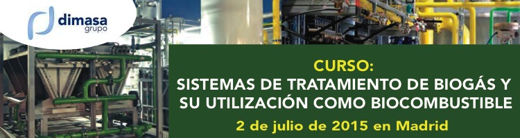 DIMASA organiza el curso "Sistemas de tratamiento de Biogás y su utilización como biocombustible" el 2 de Julio en Madrid