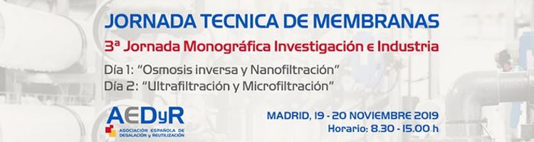AEDyR organiza las 3ª Jornadas sobre Tecnología de Membranas el 19 y 20 de noviembre en Madrid
