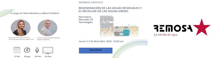 REMOSA organiza una Webinar sobre "Regeneración de las Aguas Residuales y el Reciclaje de las Aguas Grises" el 17 de diciembre